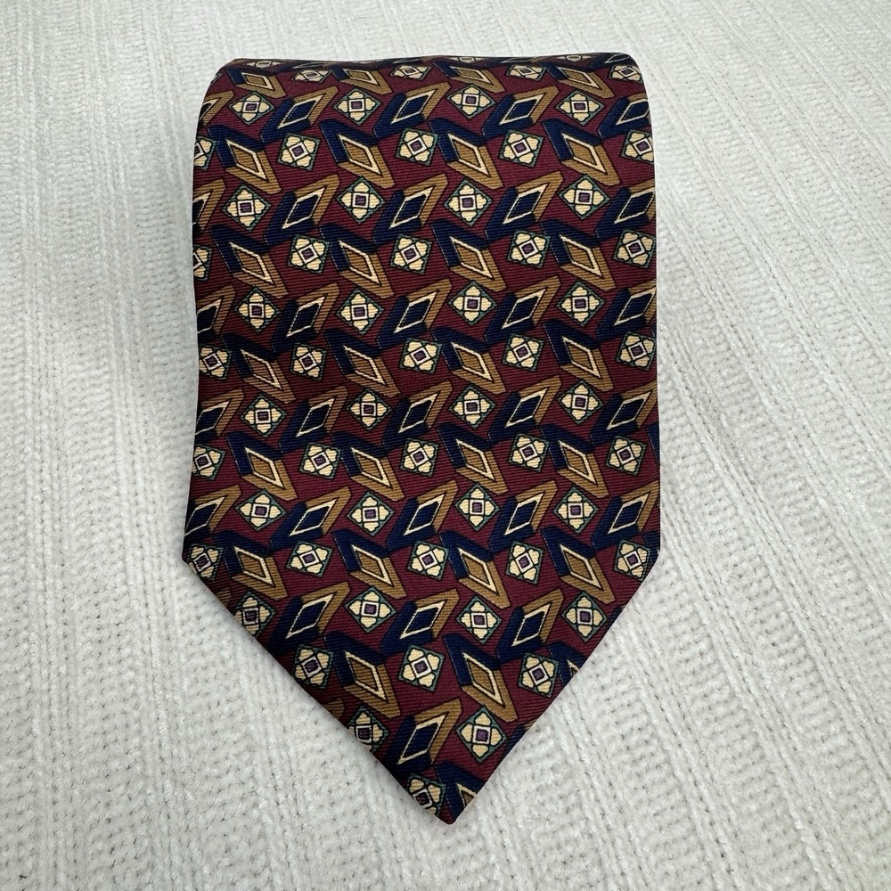Christian Dior Monsieur Geometric Silk Tie Burgundy Blue Mens